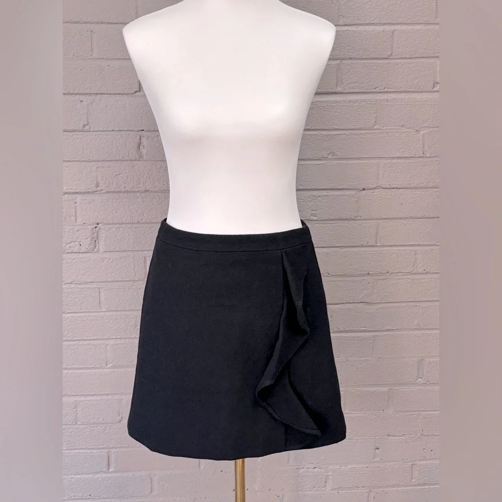 J.Crew black side ruffle wool mini skirt 2